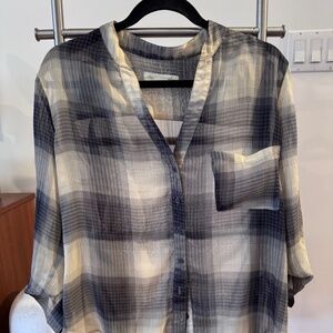 Staring at Stars - Sheer Plaid Blouse - Blue Plaid